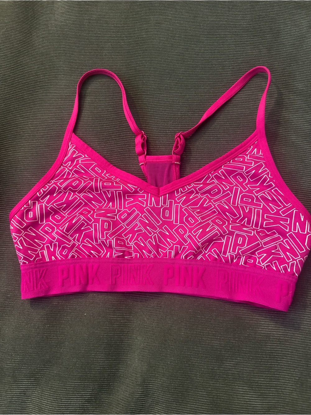 PINK Victoria's Secret Hot Pink Logo-Print Seamless Bralette